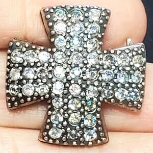 Clear Rhinestone Cross Silver Tone  Vtg Unsigned 1"